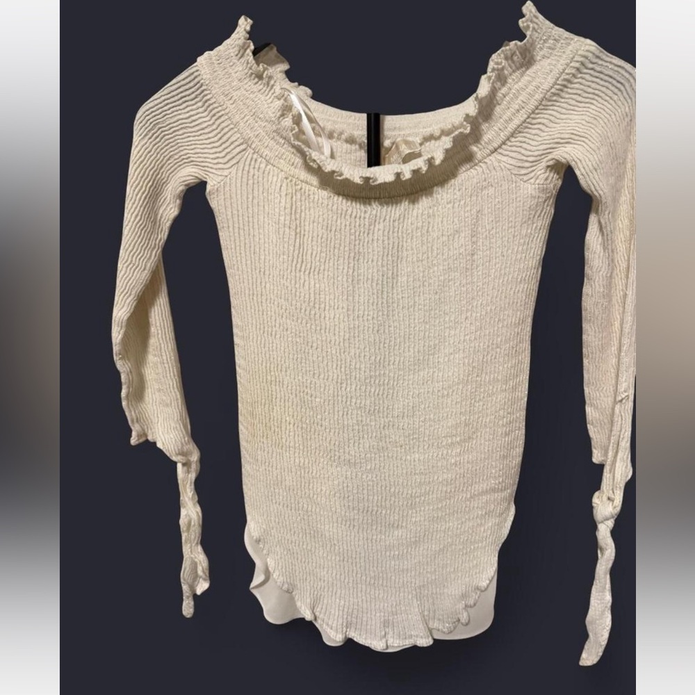 MICHAEL Michael Kors Cream Off-Shoulder Ruffled Knit Top